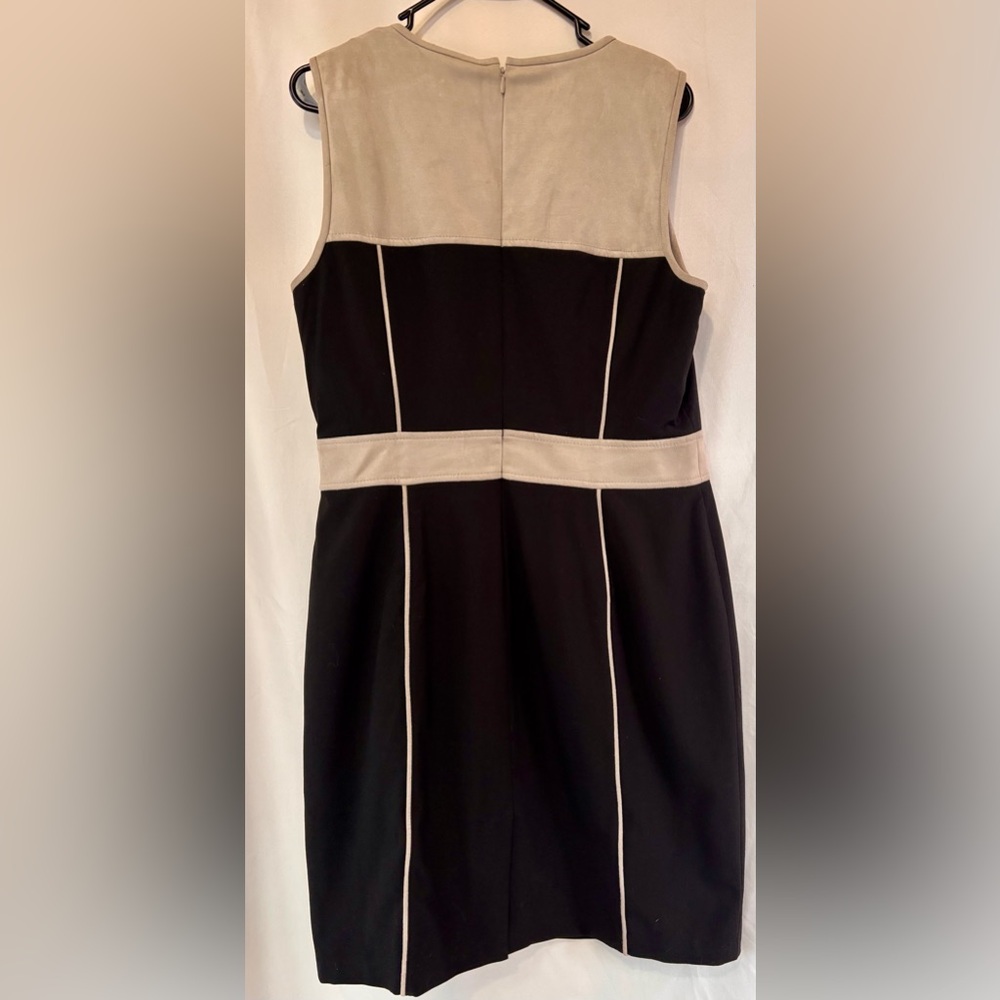 Calvin Klein Black and Cream Block Pattern Faux Suede Business Dress